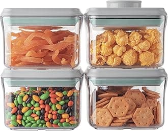 Ankou Airtight Container Set - (380ml 4 Pcs) Stackable One Button Openning Food Containers for Snacks Candy Salt Herbs Spices BPA-Free Tranparent (0.32 QT * 4)