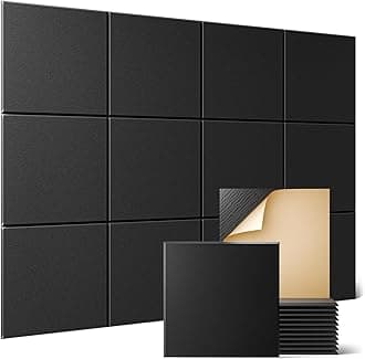 Sonicism 12 Pack Balanced Acoustic Wall Panels with Self-Adhesive, 12" X 12" X 0.4" Sound Proof Foam Panels, Decorative Soundproof Wall Panels, Sound Proof Absorbing Tiles for Home & Offices, Black