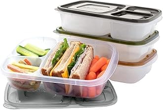 Bentgo Easyboxes - Original Stackable Lunch Boxes - Reusable 3-Compartment Food Containers for Kids and Adults - Bento Lunch Box for Meal Prep, School, & Work - BPA Free, Set of 4 (Earth Tones)