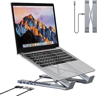 5-in-1 USB C Hub Adjustable Aluminum Laptop Stand, 4-Port USB A 3.0 with 5Gbps Data Transfer USB C Hub Docking Station [Charging Not Supported] for MacBookPro/Air/Dell/HP/Lenovo