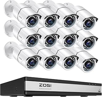ZOSI H.265+ 1080p 16 Channel Home Security Camera System with AI Human Vehicle Detect,16CH DVR Recorder and 12 x 1080p CCTV Bullet Camera Outdoor Indoor, 120ft Night Vision, 105°Wide Angle (No HDD)