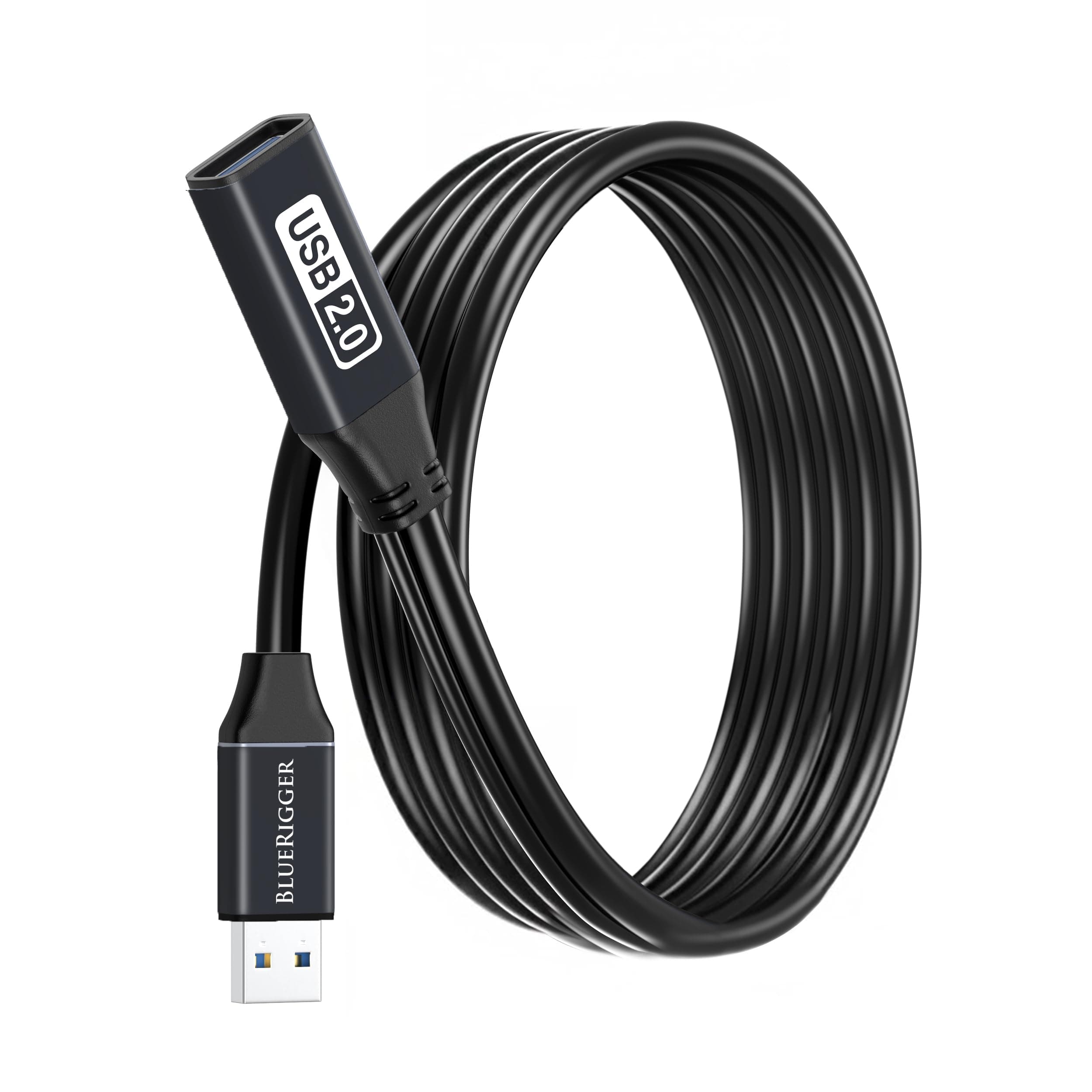 BlueRigger USB Extension Cable (16FT/5M, Long Active USB2.0 Extender, Male to Female Repeater, Data Transfer Cord)- for Game Consoles, Printer, Camera, Keyboard, Hard Drives
