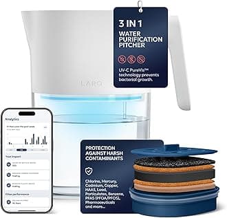PureVis 3-in-1 Water Pitcher – Purifier, Filter & Tracking, 8-Cup Water Purifier Pitcher with Advanced Filter for Clean & Crisp Water – Removes Chlorine, PFAS, Lead & More – Pure White