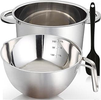 Double Boiler Pot Set, 2500ML（2.3QT） Mixing Bowl for Chocolate Melting, 4000ML（3.63QT） Stainless Steel Pot With Silicone Spatula for Melting Chocolate, Candy, Candle, Soap, Wax