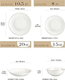 MALACASA Upscale Bone China Dinnerware Set, 16 Pieces Plates and Bowls Sets with Gold Rim, Cream-White Dinner Plate for Dessert Soup and Small Cereal Bowl, Lightweight Dish Set for 4, Series JERA