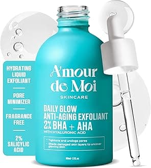- 2% BHA AHA Liquid Exfoliant - Salicylic Acid Serum - Pore Minimizer, Gentle Peel for Blackheads & Wrinkles with Hyaluronic Acid, Fragrance-Free, Hydrating for All Skin Types, 2oz