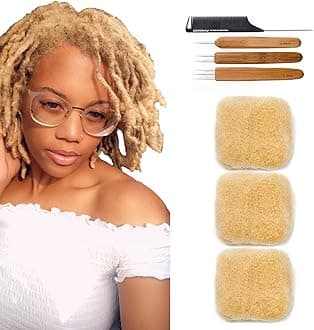 Afro Kinky Bulk Human Hair for Draedlock Extensions, Repair Locs, Twists and Braids 8 Inch Pack of 3, #613 Blonde