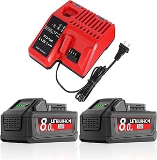 2Pack 8000mAh 18 Volt Battery with Charger Replacement for Milwaukee M18 Battery and Charger Compatible with 18V 48-11-1810 48-11-1815 48-11-1820 48-11-1850 48-11-1828 48-11-1860 Cordless Power Tools