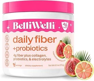 Belli Welli Fiber Supplement for Women & Men – Premium Daily Fiber Powder from Organic Acacia with Added Collagen, Electrolytes & Probiotics – No Bloat, Constipation & Gut Health Support (Tropical)