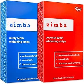 ZimbaZimba Teeth Whitening Strips for Teeth Sensitive Vegan White Strips for Teeth Whitening Hydrogen Peroxide Teeth Whitener Stain Remover 56 White Strips (28 Day Treatment), Mint & Coconut