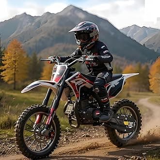 49cc Kids Dirt Bike, 2-Stroke Dirtbike, 40KM/H Gas Power Motocross, Off Road Mini Motorcycle with Front Rear Disc Brakes, Mini Dirt Bike for Kids 5-15 Years Old 5-star quality (Black)