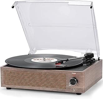 Vintage Record Player with Speakers Turntable for Vinyl Records Belt-Driven Turntable 3-Speed 3 Size Wireless Playback Headphone AUX-in RCA Line LP Vinyl Players Auto Stop Wood Grey