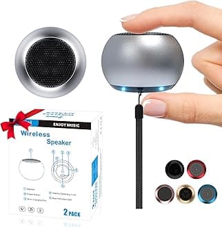 2Pack Portable Mini Speaker, Bluetooth Tiny Speaker,Wireless Micro Speaker for Phone/PC/Tablet, Rechargeable Battery, Built-in Microphone, Cute Mini Speaker with Strap to Carry, Silver
