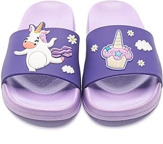 MEMON Toddler Little Kids Dinosaur Beach/Pool/Shower Slides/Anti-Skid Home Bath Slippers/Cute Summer Outdoor Shoes for Girls and Boys
