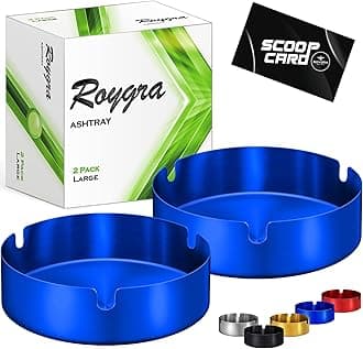 roygra Ash Tray (2 Pack), Outdoor Ashtray for Outside Patio, Stainless Steel Ashtrays for Cigarettes with 3 Holder, Smoking Accessories, Home Décor, Ashtrays for Smokers Indoor - Blue, Large