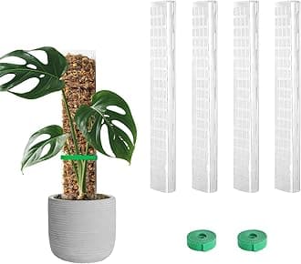 EOX 4 Pcs 15 Inch Plastic Moss Pole for Monstera, D Shaped Poles for Climbing Plants Work with Sphagnum Moss, 56 Inch Plant Stake Set of 4, Garden Ties