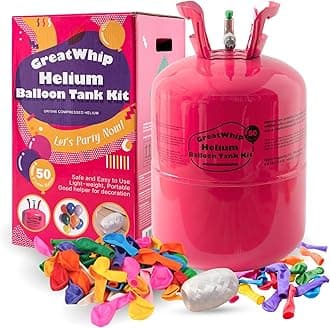 13L Helium Tank Up To 50 Latex Balloons, Helium Tank For Balloons At Home, 50 Latex Balloons And Ribbons Included.