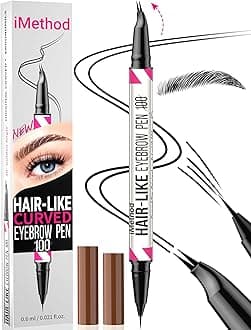 Curved Eyebrow Pen - 2-in-1 Dual-Ended Eyebrow Pencil with Curved Tip and Precise Brush-Tip, Microblading Pen for Natural Hair-Like Brows, Long Lasting, Black