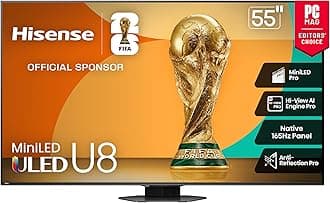 - 55" Class U8 Mini-LED ULED 4K UHD Google Smart TV (55U8QG, 2025 Model) - QLED, Native 165Hz, VRR 288, Up to LD5600, 5000 Nits, HDR10+, Dolby Vision IQ · Atmos, IMAX Enhanced, 4.1.2 Ch Audio