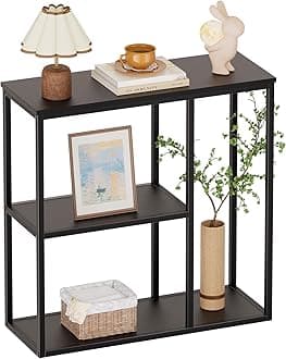 WOHOMO Console Table, 12'' Narrow Entryway Table for Living Room, 31.5'' x 31.5'' Black Industrial Sofa Table with 3-Tier Storage Shelves for Corridor, Hallway, Black