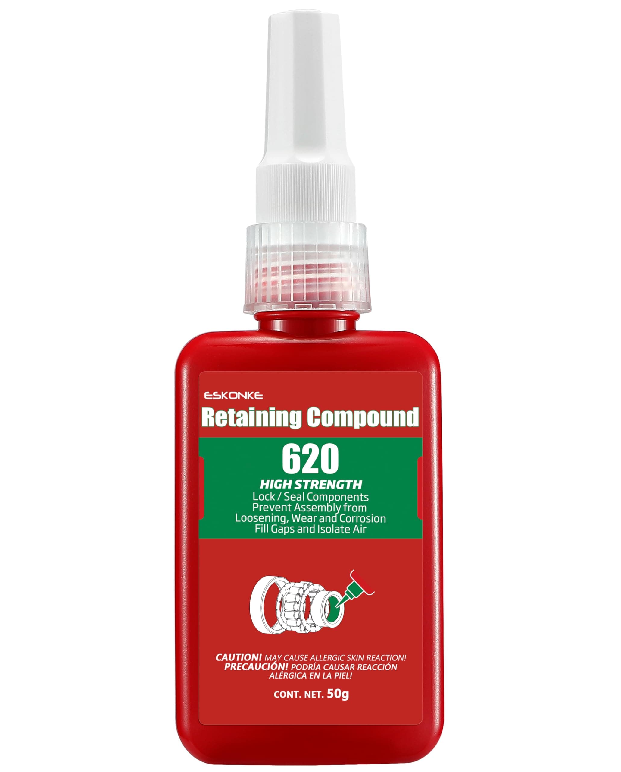 ESKONKE Retaining Compound Green 620 Sleeve Retainer High Strength Cylindrical Metal Components Assemblies Locking and Sealing Anaerobic Glue 1.69 Oz/50 ml