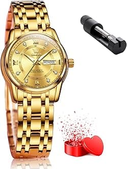OLEVS Women Watches Gold Silver Stainless Steel Waterproof Analog Large Easy Reader Day Date Ladies Wrist Watches