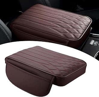 Upgraded Car Center Console Cover, Heightening Car Armrest Cushion, Leather Armrest Cover Cushion with 2 Storage Bags, Universal Auto Armrest Storage Box for Most Vehicles (Brown)