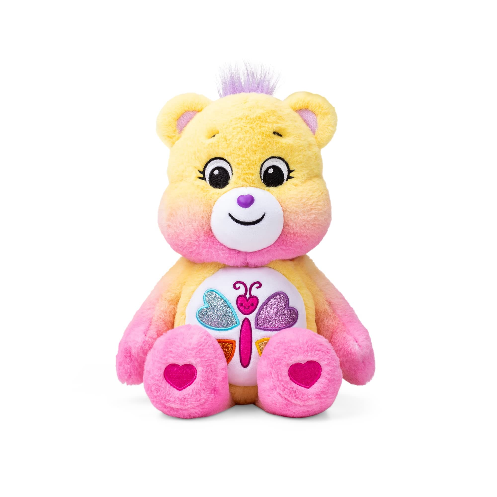 Basic Fun Care Bears Calming Heart Bear Medium Plush Toy 35 cm โ Soothing with Glittery Butterfly Belly Badge for Girls and Boys Aged 4+