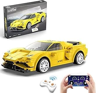 xwin sportseries DIY Kids Remote Control Block Car, Mobile APP RC Control, 2.4GHz, USB Charger Openable door, Bonnets and Exquisite Details, Suitable for Kids above 5 Years Yellow 289 Pcs