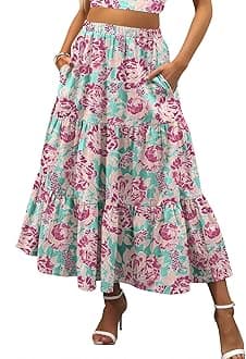 ANRABESS Women’s Summer Boho Flowy Swing Tiered A-Line Maxi Skirt 2025 Fashion Trendy Elastic Waist Pleated Long Beach Dress