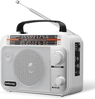 AM/FM/SW1-2 Radio Shortwave Transistor Radio AC or Battery Operated with Best Reception Big Speaker and Precise Tuning Knob with AUX in & 3.5mm Earphone Jack White