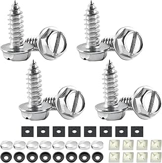 YALOK Anti Theft License Plate Screws Kits 8Sets Rustproof Stainless Steel Car Tag Plate Mounting Hardware, M6 (1/4") Tamper Proof Fastener Nut, Caps Cover for Front Rear Frame Holder (Slotted-Silver)