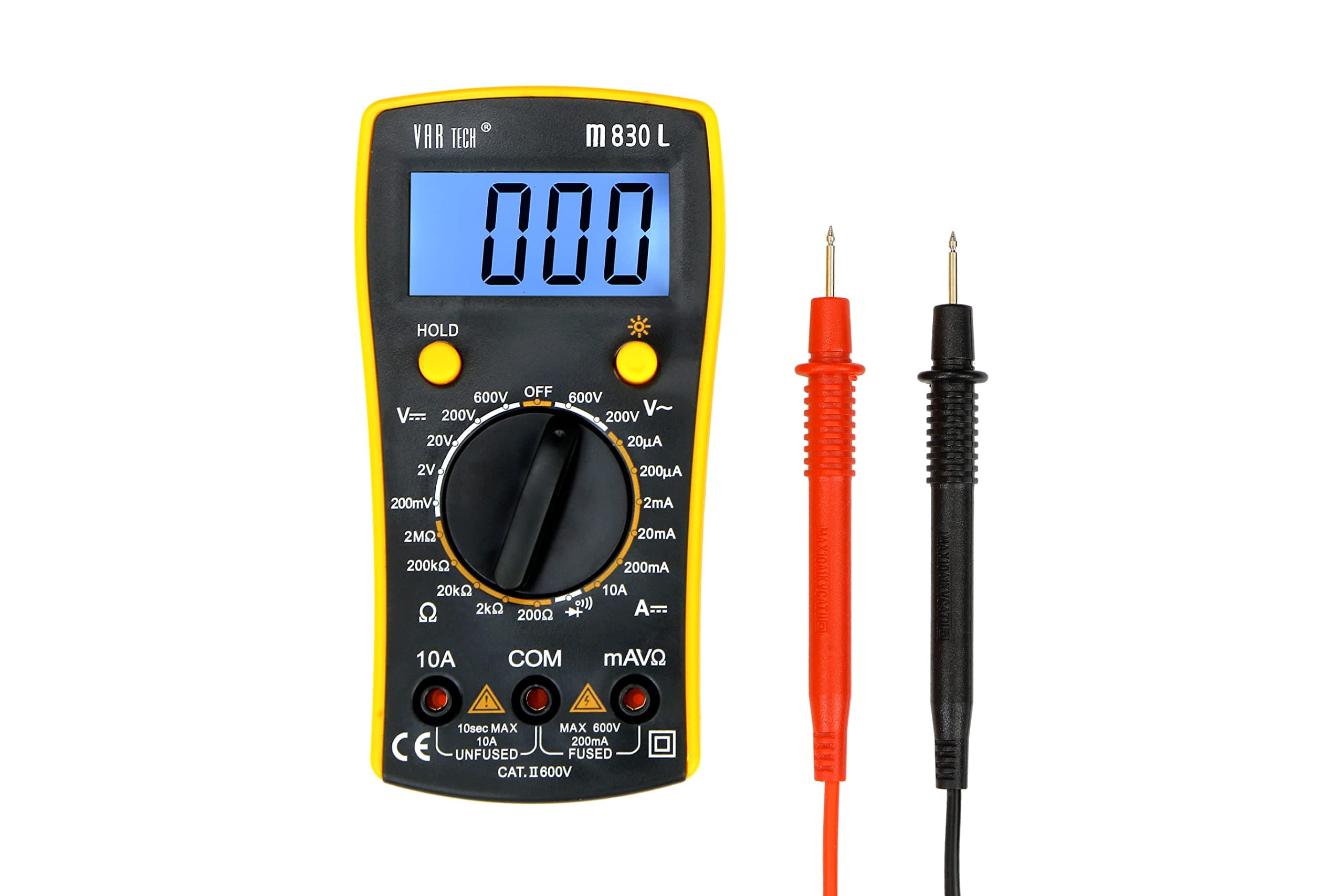 VAR TECH Digital Multimeter M 830 L, 3½ Digits (2000 Counts), 600 V AC/DC. With Backlight