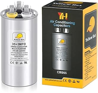 Capacitor for Air Conditioner 35+3 uf MFD 370 or 440 Volt VAC, Multi-Purpose Round Capacitor for AC Motor Run or Fan Motor Start or Condenser Straight