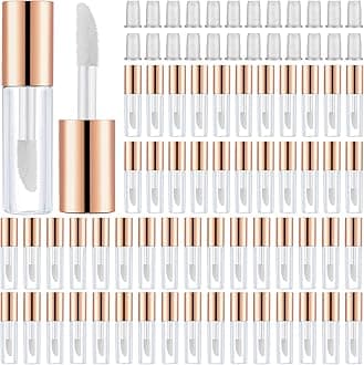 Patelai 100 Pieces Clear Mini Lip Gloss Tube Refillable Empty Lip Balm Gloss Containers Bottles Transparent Mini Lipstick Containers for Women DIY Makeup(Rose Gold,1.2ml)