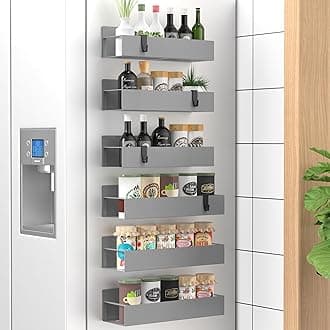 6 Pack Magnetic Spice Storage Rack Organizer for Refrigerator and Oven, Gray Fridge Organizers and Storage
