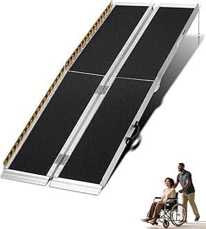 6FT Portable Wheelchair Ramp for Home Steps, Aluminum Anti-Slip Folding Threshold Ramps, Width 28.3“, Supports 600 lbs, Suitable for Step Heights of 6-18 inches, Black