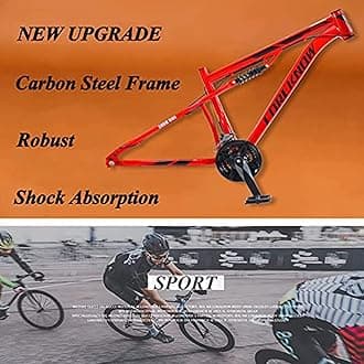 REOTEL Mountain Bikes Men 26 Inch Adult Fat Tyre Mountain Bike with Full Suspension, High-carbon Steel Large Frame Dual Disc Brake Giant Bicycle,Blue Spoke,21 Speed