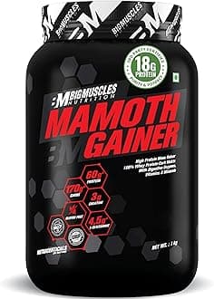 Bigmuscles Nutrition Mamoth Gainer [Cookie & Cream, 1Kg] | | with Vitamins & Minerals, Creatine & Digestive Enzymes | High Protein Muscle Mass & Weight Gainer