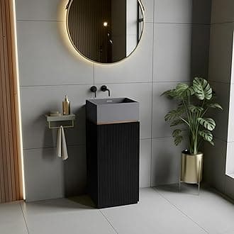 Plantex Acrylic Resin & Quartz Matt Pedestal Basin For Bathroom/One Piece Pedestal Free Standing Square Wash Basin For Living Room/Hotel (Grey & Black)