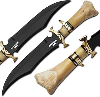 High Carbon Steel Hunting Knife - Fixed Blade Knives with Sheath - Firm Grip Handle Made of Camel Bone, Powder Coated Rust Free Blade Bowie Knife (Black B)