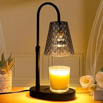 Candle Warmer with Timer - Electric Candle Warmer with Dimmer, Adjustable Height, Vintage Nightstand Lamp Sets (Diamond Pattern)