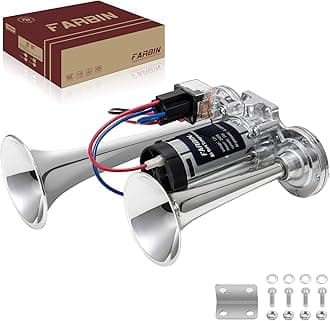 FARBIN Air Horn for Truck, Car, SUV & More - 12V Loud Horn with Compressor - Chrome Plated ABS & Aluminum - 150dB Sound - Universal Fit