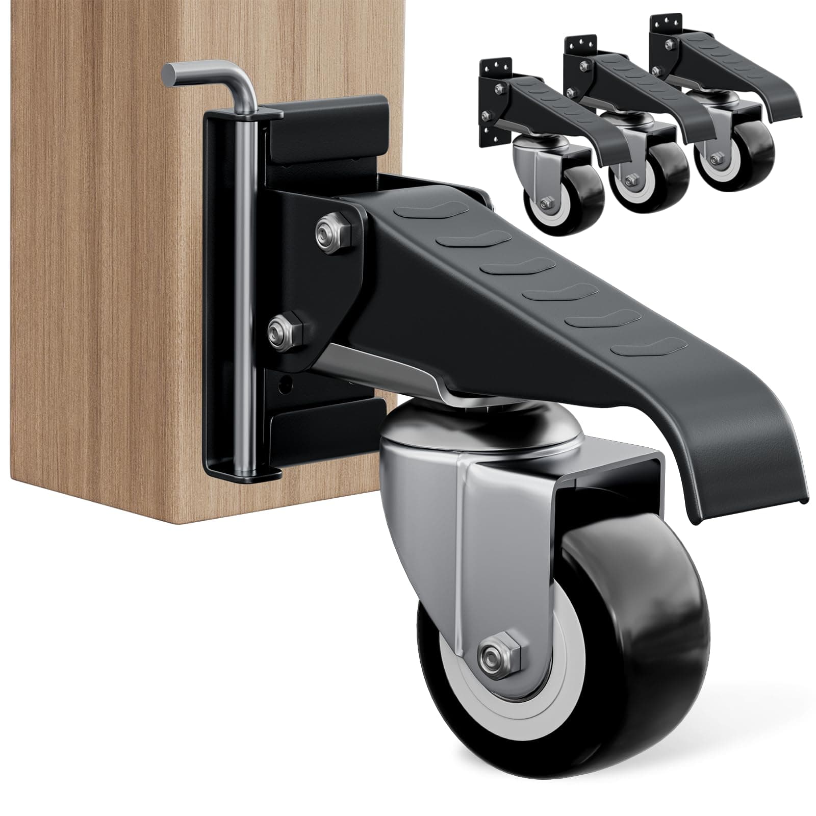 Retractable Workbench Casters with Quick-Release Caster Plate Set (4PK) 600lb Load Capacity, 2 Mounting Options