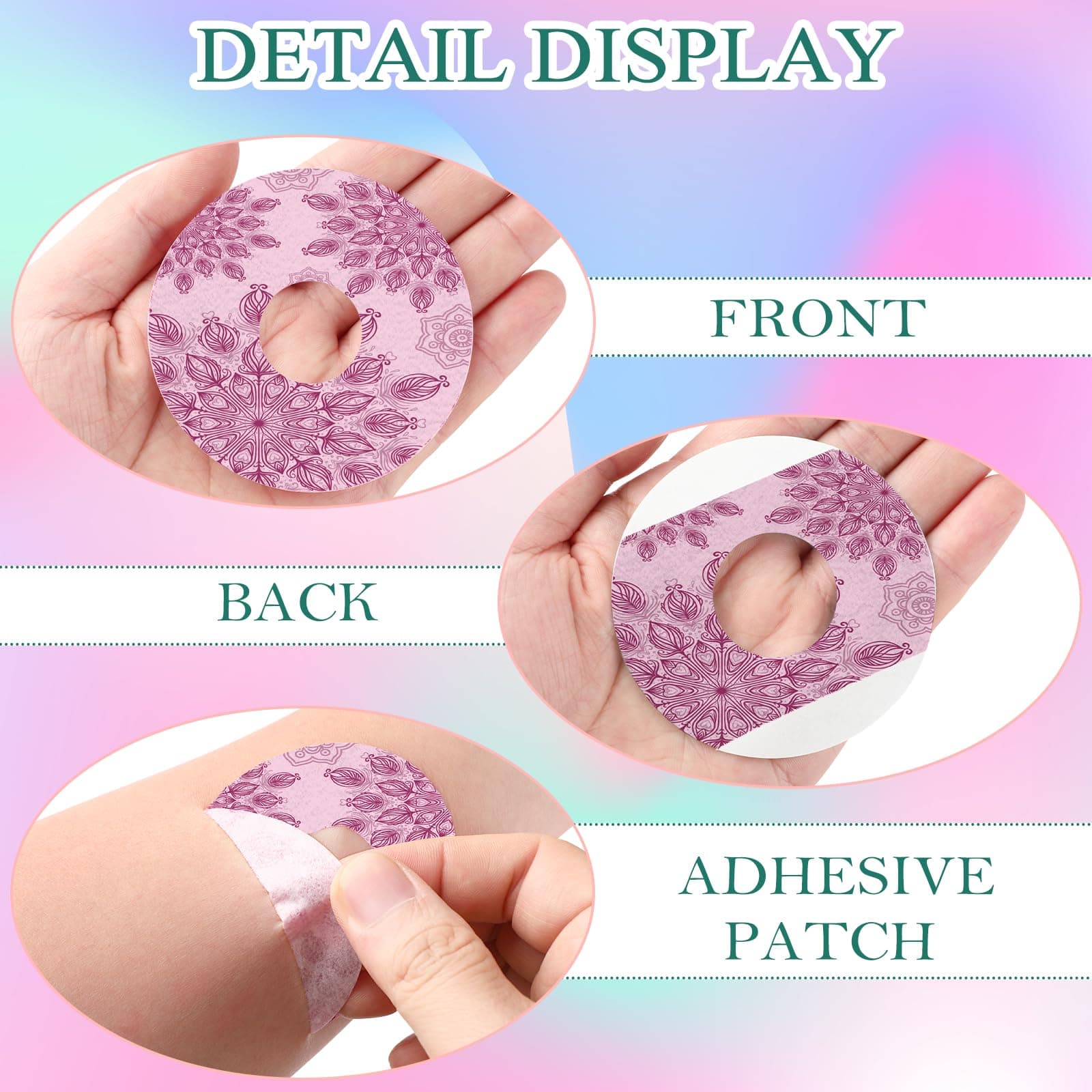 TrelaCo 36 Pcs Waterproof Sensor Covers Compatible with Libre 2 Adhesive Patches Overpatches Breathable Mandala Floral Pre Cut Cover Patches Tape for Continuous Glucose Monitor Protection