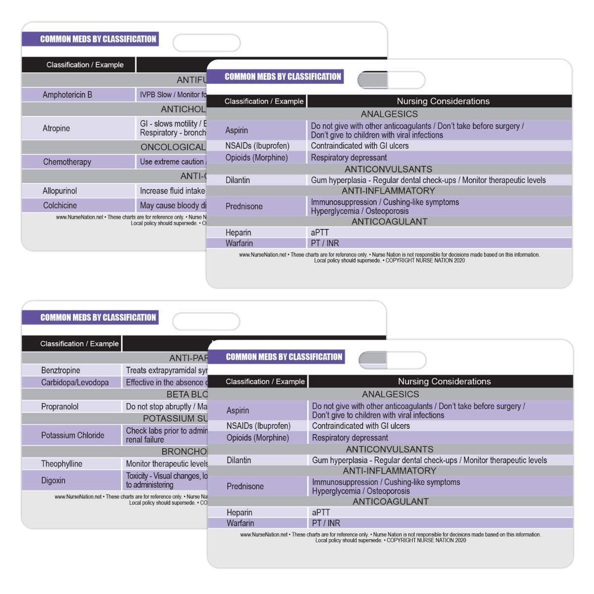 Common Medications by Classification Reference Horizontal Badge Cards - Excellent Resource for Nurses, Nursing Clinicals, and RN Students - Great Nursing School Supplies and Accessories