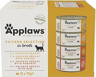 Applaws Natural Wet Cat Food Tin, Chicken Multipack Selection in Broth 70g (Pack of 12 x 70g Tins)
