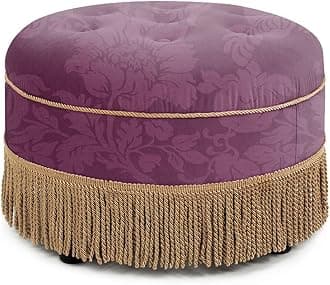 Jennifer Taylor Home Yolanda 24" Round Upholstered Accent Ottoman, Purple Floral Sateen Jacquard with Gold Trim (Purple Floral Sateen Jacquard with Gold Trim)