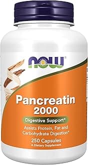 NOW Supplements, Pancreatin 2000 with naturally occurring Protease (Protein Digesting), Amylase (Carbohydrate Digesting), and Lipase (Fat Digesting) Enzymes, 250 Capsules