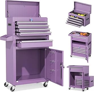 INTERGREAT 5 Drawer Tool Chest with Wheels, Rolling Tool Chest with Enhanced Packaging, Tool Storage Organizer Cabinets with Lock&Key for Garage, Workshop (Purple)